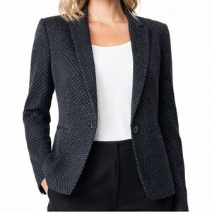 NEW Tahari ASL notched collar 1 button blazer black with white pin dots Sz 10